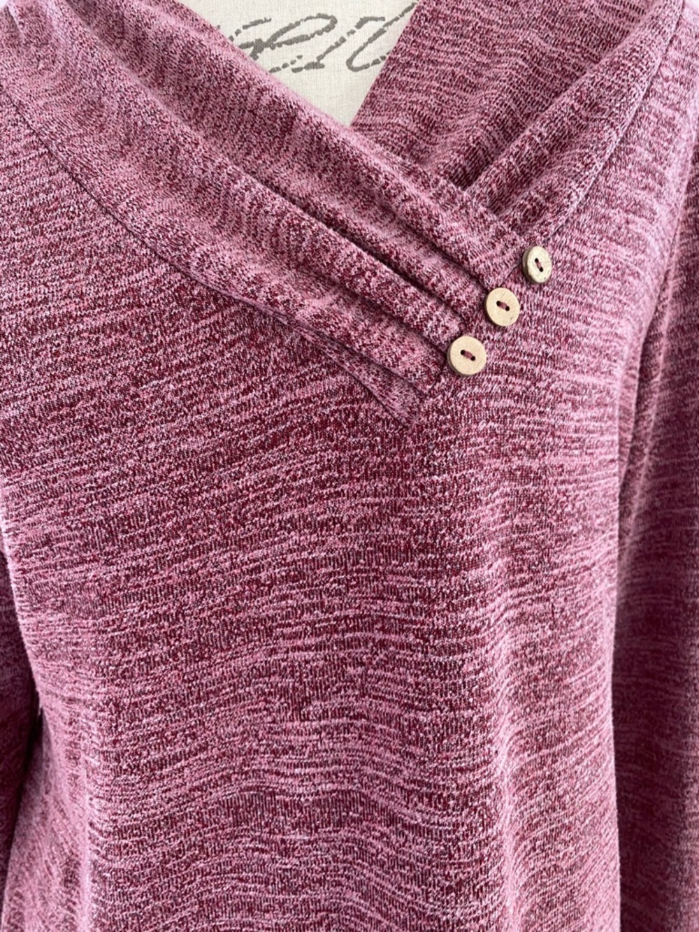 Heathered Mauve Tunic Top with Button Detail Size Medium - Picture 4 of 6